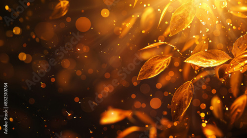 Beautiful blurred autumn background with yellow leaves in sunlight
