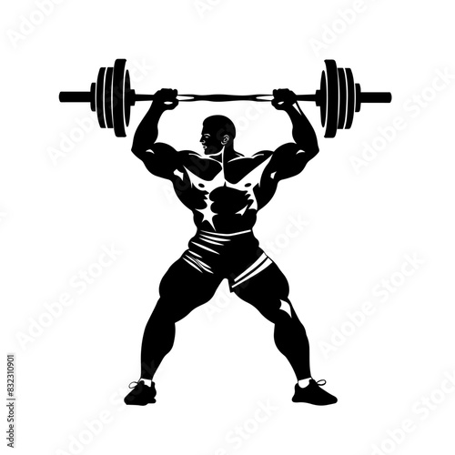 Weightlifting vector black isolated silhouette of man. Weightlifting sport, olympic games illustration.