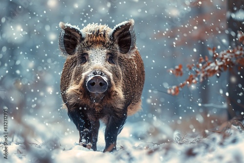 A wintry woodland inhabited by feral pigs.