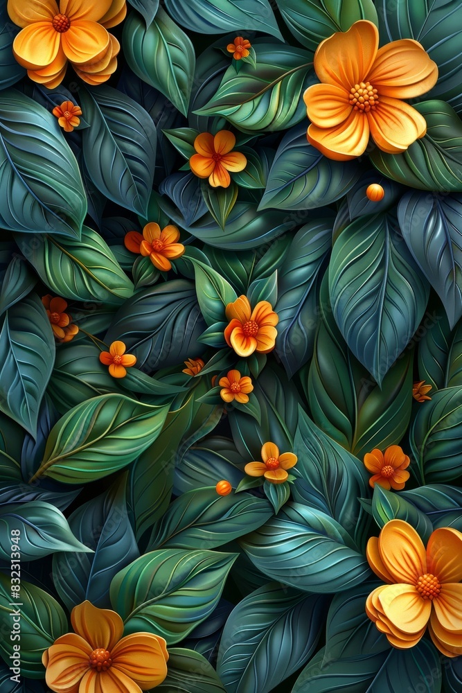 Cluster of Yellow Flowers and Green Leaves Cluster of Yellow Flowers and Green Leaves
