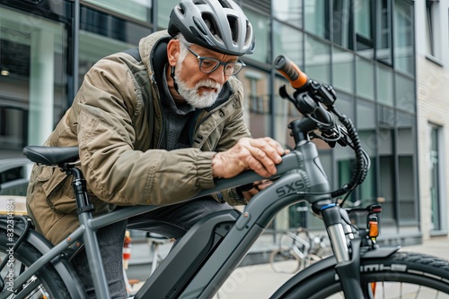 a image of a man with a helmet on sitting on a bike