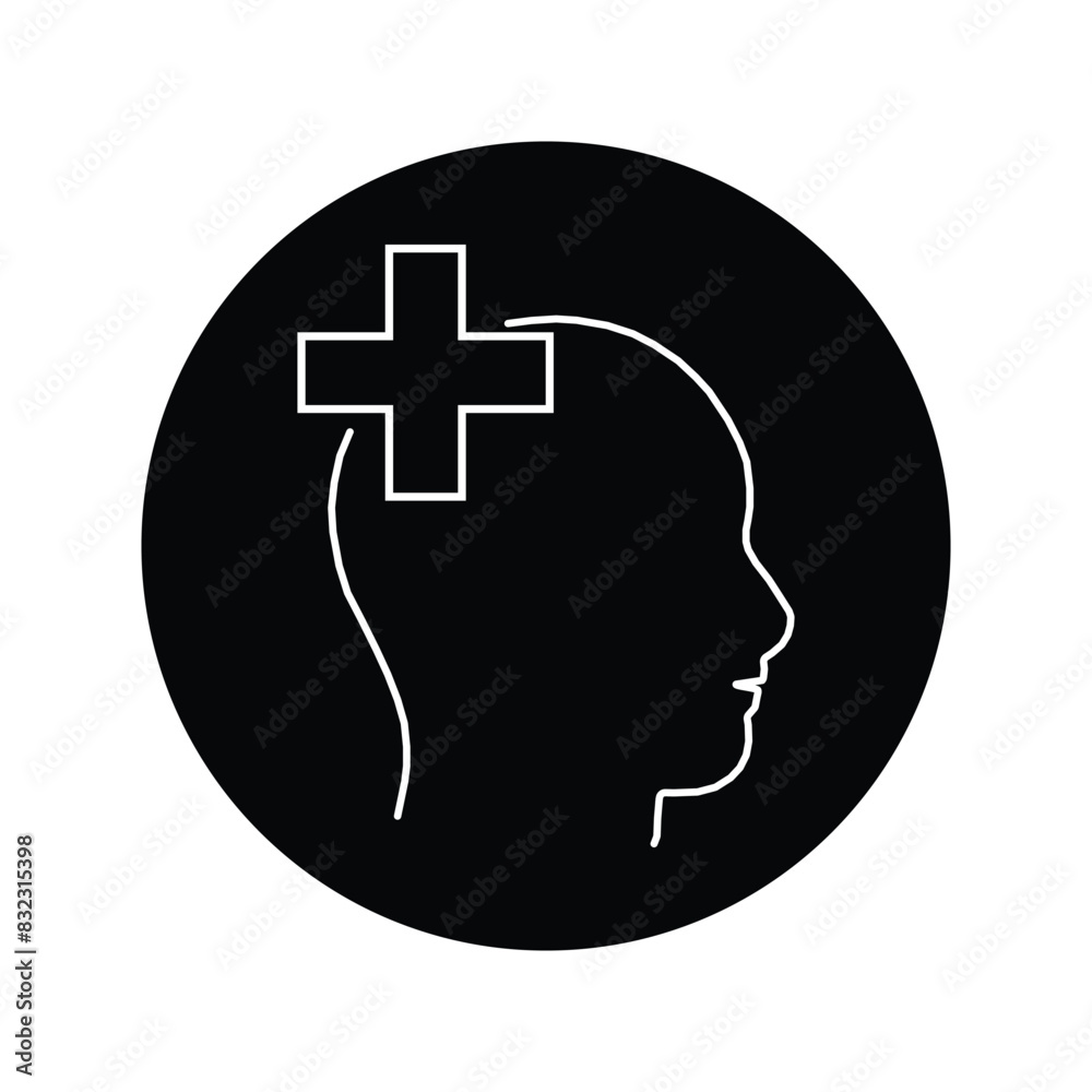 mental health icon like thin line head with cross. linear flat simple trend modern logotype graphic design element isolated on white background. concept of mental health icon like thin line head with cross. linear flat simple trend modern logotype graphic design element isolated on white background. concept of