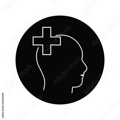 mental health icon like thin line head with cross. linear flat simple trend modern logotype graphic design element isolated on white background. concept of