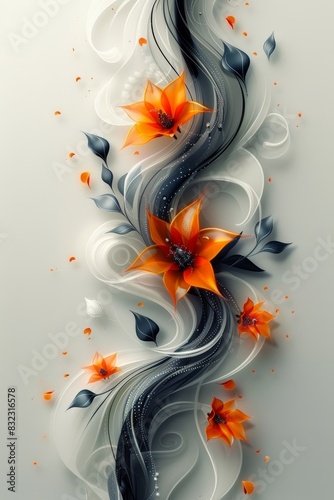 Orange Flowers Painting on White Background
