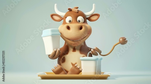 A cartoon cow tray of milk UHD wallpaper