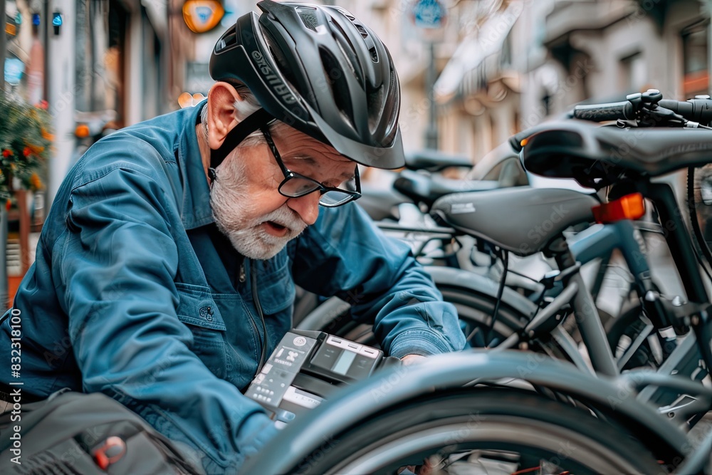 a image of a man in a helmet looking at a book a image of a man in a helmet looking at a book