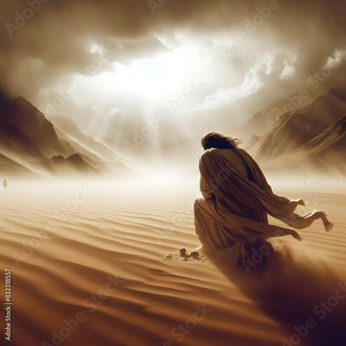 Jesus praying on desert