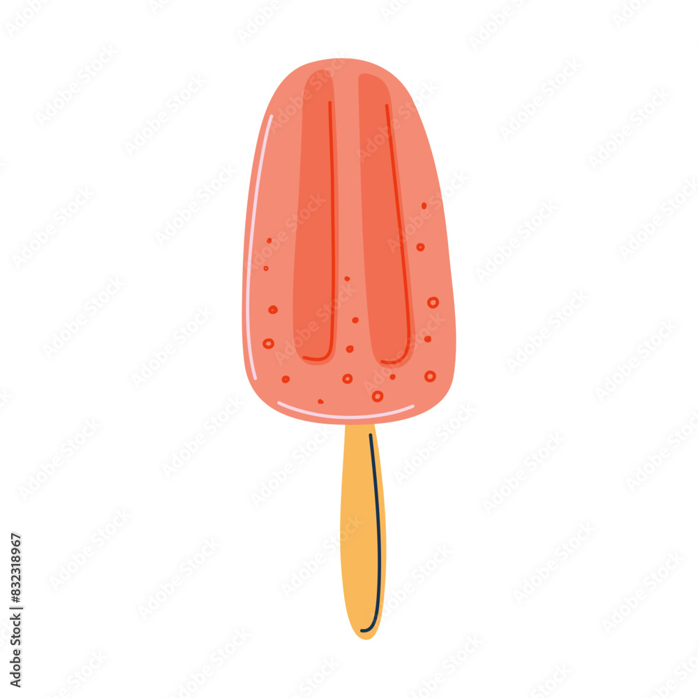 Red fruit popsicle. Summertime veggie dessert. Traditional seasonal street food. Doodle style vector illustration. Red fruit popsicle. Summertime veggie dessert. Traditional seasonal street food. Doodle style vector illustration.