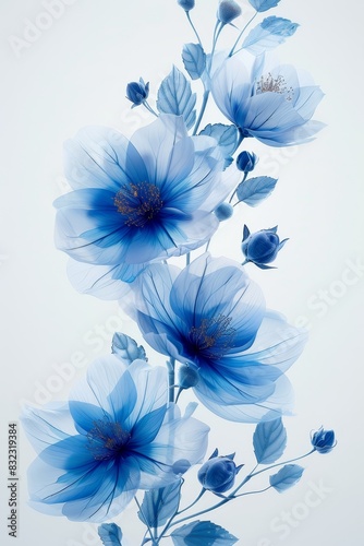 Bunch of Blue Flowers on White Background