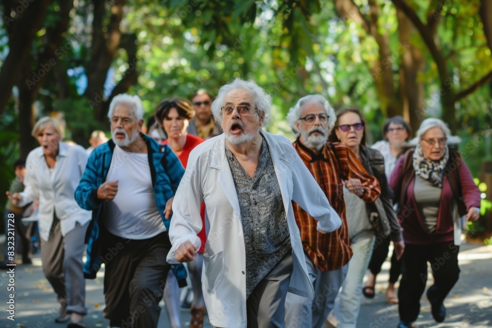 Group of senior people in the park. Elderly people walking in the park. Group of senior people in the park. Elderly people walking in the park.