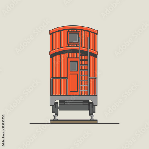 Red Caboose on railway line vector illustration