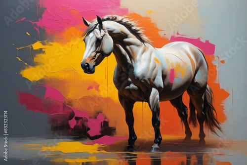 Colorful abstract horse animal portrait painting  nature theme concept texture design. 