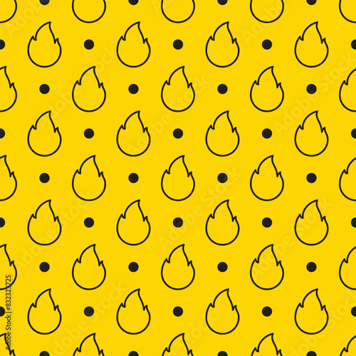 Seamless yellow pattern with fire, background with fire signs.