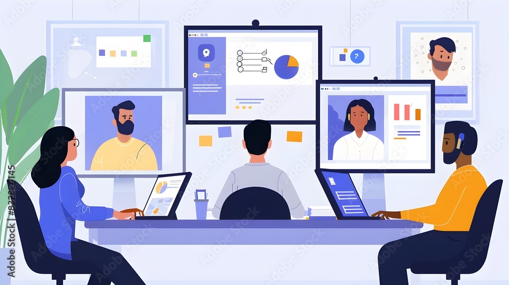 Remote Team Diverse Members Engage in a Virtual Whiteboard Session during a Bright and Modern Video Remote Team Diverse Members Engage in a Virtual Whiteboard Session during a Bright and Modern Video