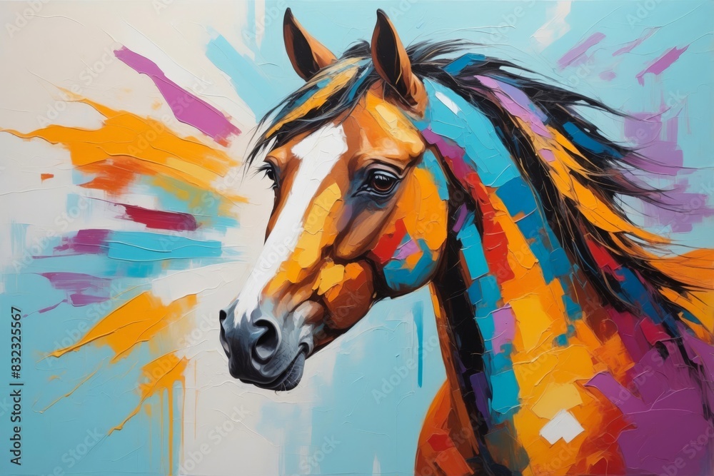 Colorful Abstract Horse Animal Portrait Painting Nature Theme Concept colorful-abstract-horse-animal-portrait-painting-nature-theme-concept