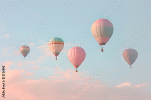 Pastel Hued Hot Air Balloons Drifting Peacefully Through the Serene Sky