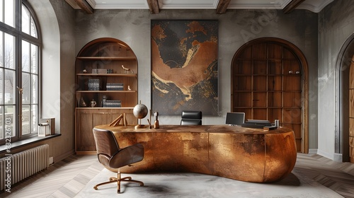 Minimalist Golden Home Office A Haven of Luxurious Elegance and Simplicity photo