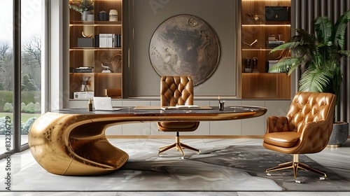 Minimalist Golden Home Office A Haven of Elegance and Professionalism photo