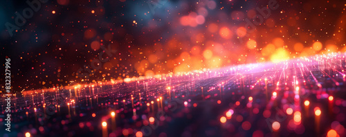 Vibrant abstract background with glowing particles and light effects creating a futuristic and energetic atmosphere.