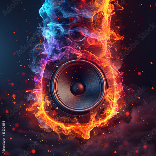 Neon Lit Speaker with Colorful Smoke