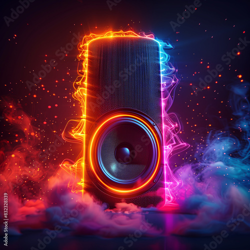Neon Lit Speaker with Colorful Smoke