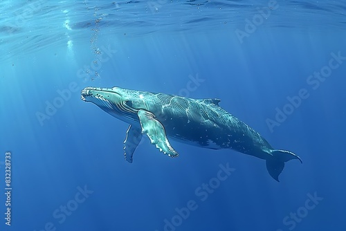 Majestic Whale Swimming Gracefully in the Serene Underwater World