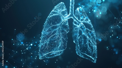 Pair of Lungs: Polygonal Wireframe Illustration on Clean Dark Background photo
