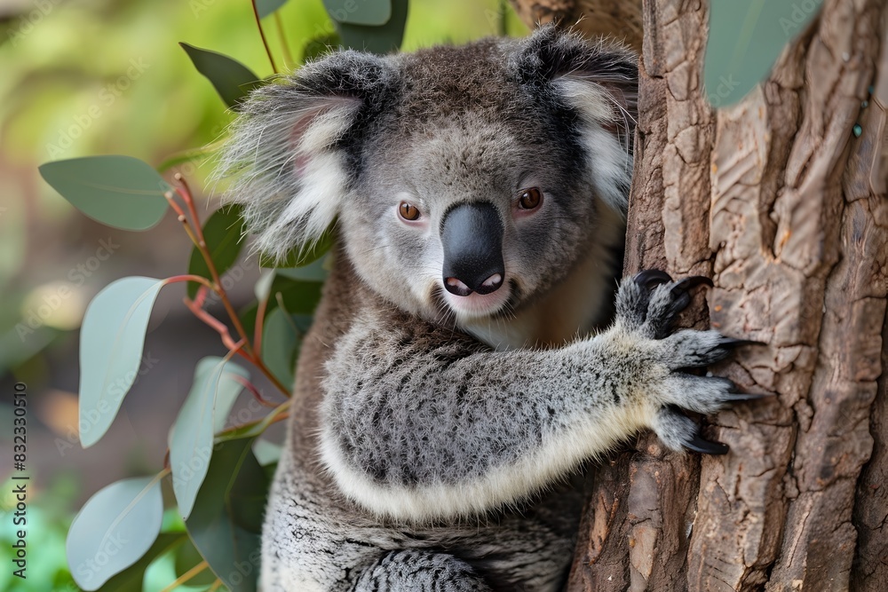 Obraz premium Adorable Koala Hugging Eucalyptus Tree in Australian Forest