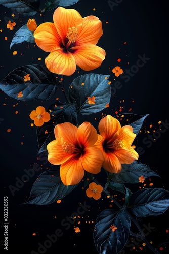 Vibrant Orange Flowers on Black
