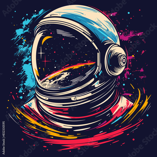 Astronaut helmet on grunge background. Vector illustration. Eps 10