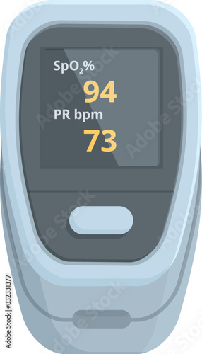 Digital illustration of a pulse oximeter showing oxygen saturation spo2 and pulse rate