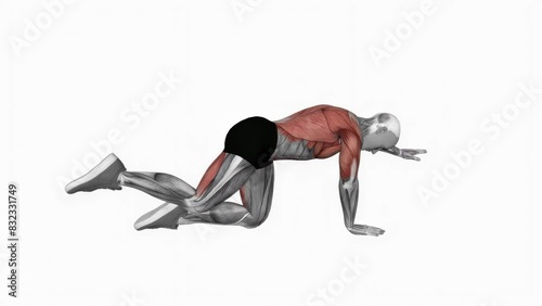 3D animation illustration of a fitness male model doing the bird dog stretching workout