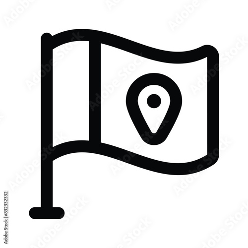 Waving flag with location pin vector of destination in trendy style