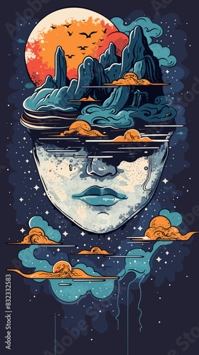 Vector illustration of an alien planet in the universe. Cartoon style.