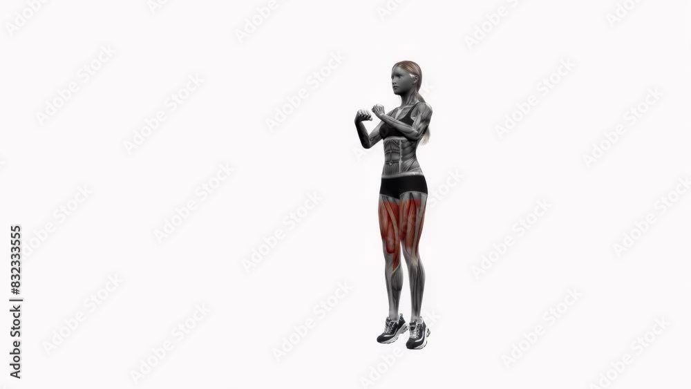 3D illustration animation of a fitness female model doing the jump squats bodyweight workout 3D illustration animation of a fitness female model doing the jump squats bodyweight workout