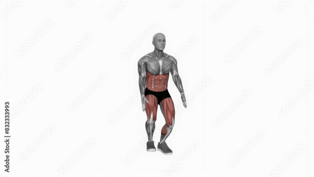 3D illustration animation of a fitness male model doing the bodyweight squat to front leg workout 3D illustration animation of a fitness male model doing the bodyweight squat to front leg workout