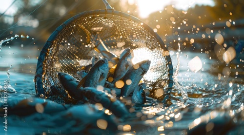 a image of a net with fish in it in the water photo