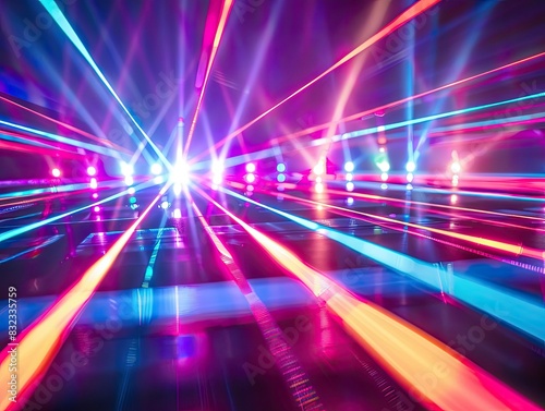 Vibrant laser beams dance in abstract patterns