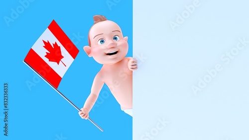 Fun 3D cartoon baby with a flag from canada
