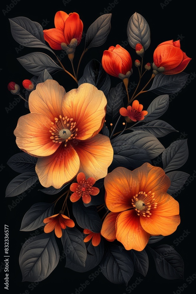 Orange Flowers on Black Background Orange Flowers on Black Background