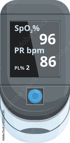 Isolated image of a pulse oximeter showing blood oxygen saturation spo2 and pulse rate