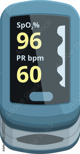 Vector image of a fingertip pulse oximeter displaying spo2 and heart rate readings