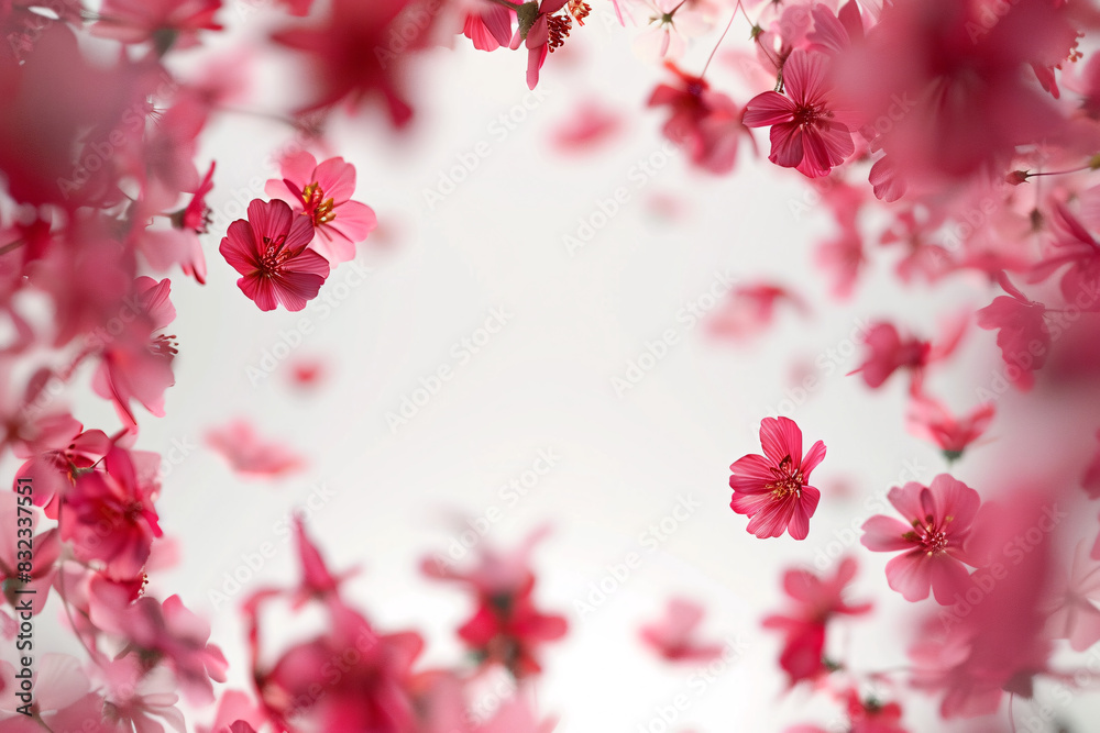 A closeup of blooming pink cherry blossoms on a branch in a Japanese garden A closeup of blooming pink cherry blossoms on a branch in a Japanese garden
