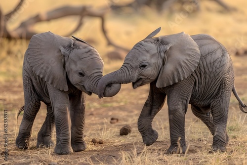 Charming Baby Elephants Bonding in Peaceful African Safari Scene