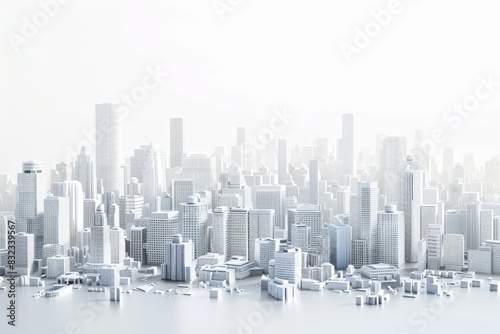 Digital model city with white background 3d rendering. Computer digital drawing. 