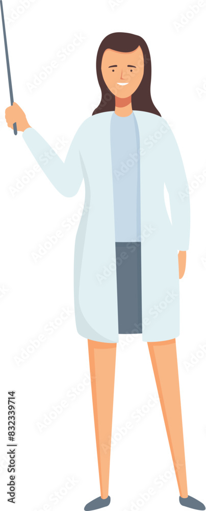 Vector illustration of a woman in professional attire holding a pointer, ideal for educational content Vector illustration of a woman in professional attire holding a pointer, ideal for educational content