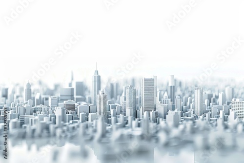 Digital model city with white background 3d rendering. Computer digital drawing. 