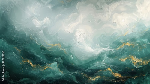 Green and Yellow Wave Painting photo