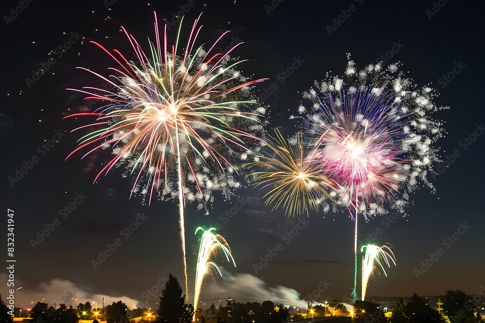 Vibrant Fireworks Lighting Up the Festive Night Sky during a Celebratory Event