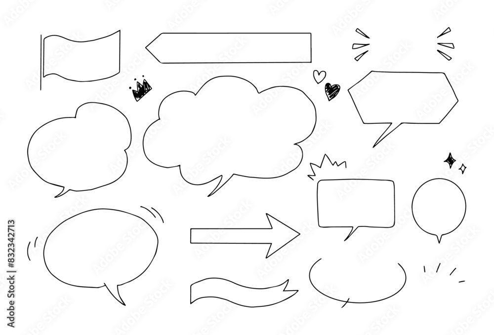 Obraz premium 手書き風の色々なふきだしセット 記号 素材 飾り デコレーション イラスト